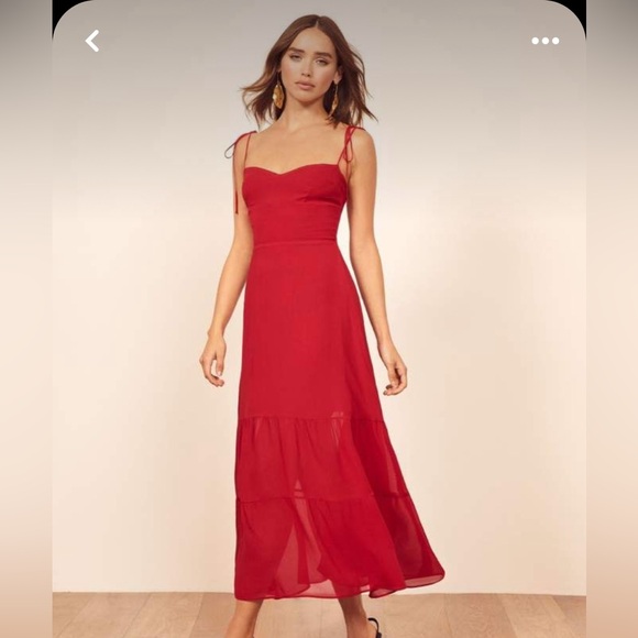 Reformation Emmie Midi Dress in Cherry Red - Picture 1 of 5